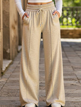 Wide-leg drawstring elastic waist sweatpants